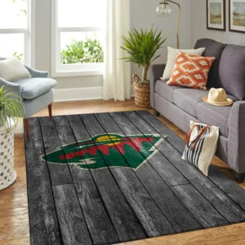 Minnesota Wild Nhl Team Logo Grey Area Rugs Wooden Style Living Room Carpet Sports Rug Regtangle Carpet Floor Decor Home Decor 0