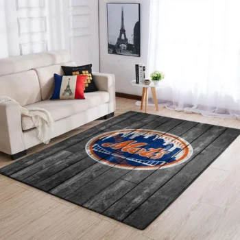 New York Mets Mlb Team Logo Grey Area Rugs Wooden Style Living Room Carpet Sports Rug Regtangle Carpet Floor Decor Home Decor 0
