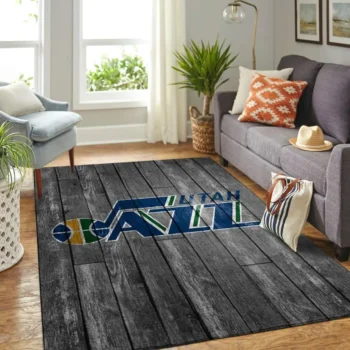 Utah Jazz Nba Team Logo Grey Area Rugs Wooden Style Living Room Carpet Sports Rug Regtangle Carpet Floor Decor Home Decor 0