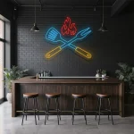neon sign bbq grill tools with flame kitchen bar decor 1