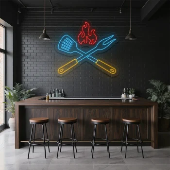 neon sign bbq grill tools with flame kitchen bar decor 1