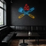 neon sign bbq grill tools with flame kitchen bar decor 1