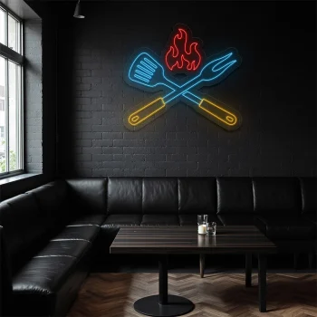 neon sign bbq grill tools with flame kitchen bar decor 2