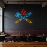 neon sign bbq grill tools with flame kitchen bar decor 1