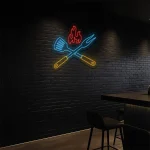 neon sign bbq grill tools with flame kitchen bar decor 1
