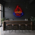 neon sign bbq grill with flame and steak icon restaurant decor 1