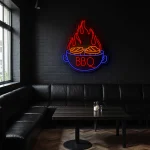 neon sign bbq grill with flame and steak icon restaurant decor 1
