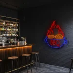 neon sign bbq grill with flame and steak icon restaurant decor 1