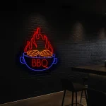 neon sign bbq grill with flame and steak icon restaurant decor 1