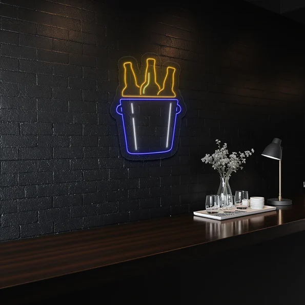 neon sign beer bottle bucket wall decor for bar counter 4