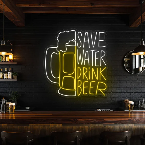 neon sign beer mug save water drink beer bar decor 6