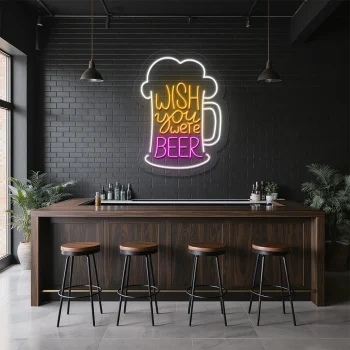 neon sign beer mug wish you were beer text bar decor 1