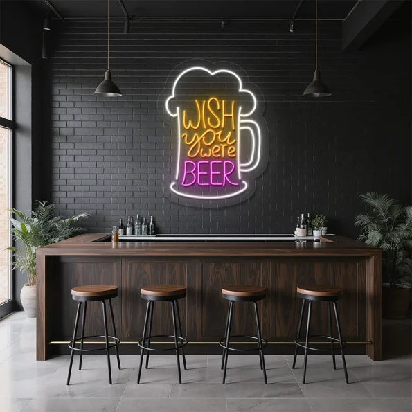 neon sign beer mug wish you were beer text bar decor 1