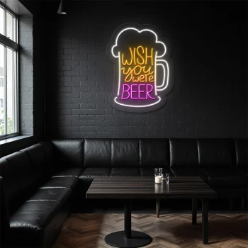 neon sign beer mug wish you were beer text bar decor 2