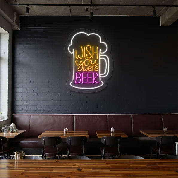 neon sign beer mug wish you were beer text bar decor 3