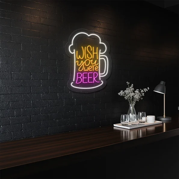 neon sign beer mug wish you were beer text bar decor 4