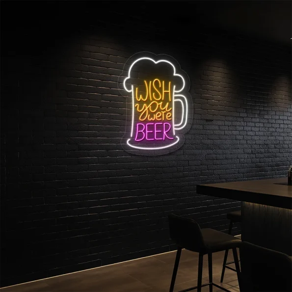 neon sign beer mug wish you were beer text bar decor 5