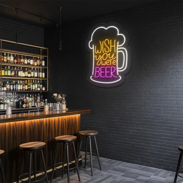 neon sign beer mug wish you were beer text bar decor 6