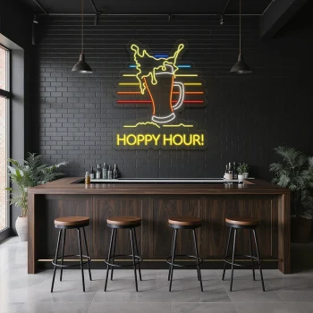 neon sign beer mug with hoppy hour text bar decor 1
