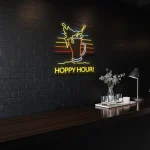 neon sign beer mug with hoppy hour text bar decor 1
