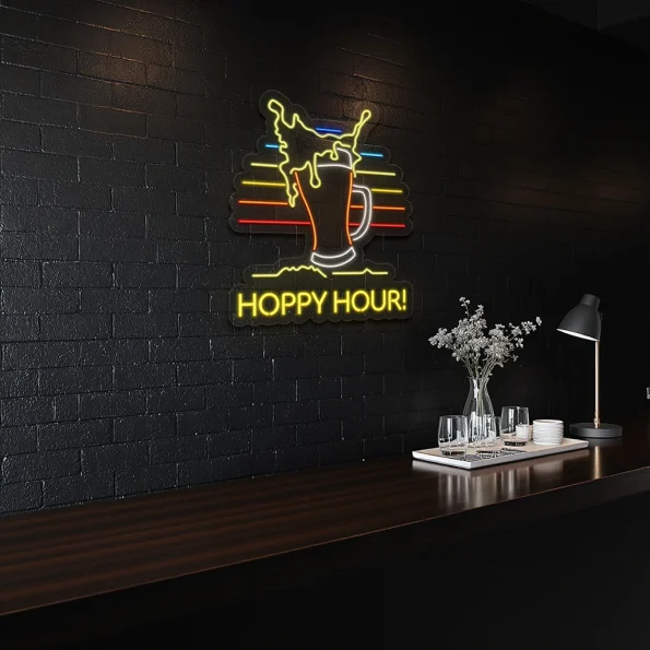 neon sign beer mug with hoppy hour text bar decor 4