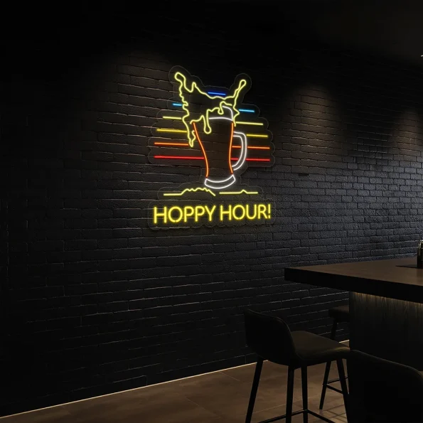 neon sign beer mug with hoppy hour text bar decor 5