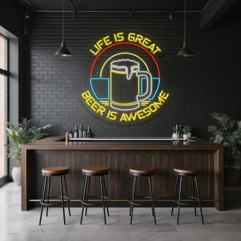 neon sign beer mug with life is great text bar decor 1