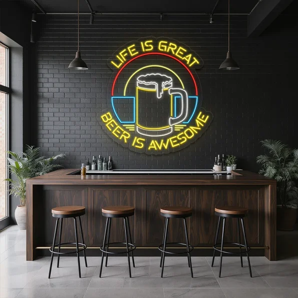 neon sign beer mug with life is great text bar decor 1