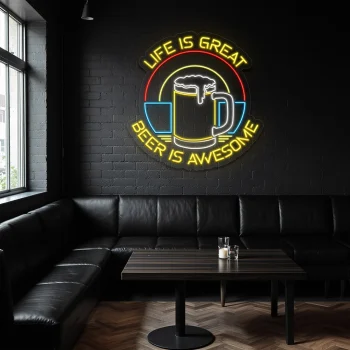 neon sign beer mug with life is great text bar decor 2