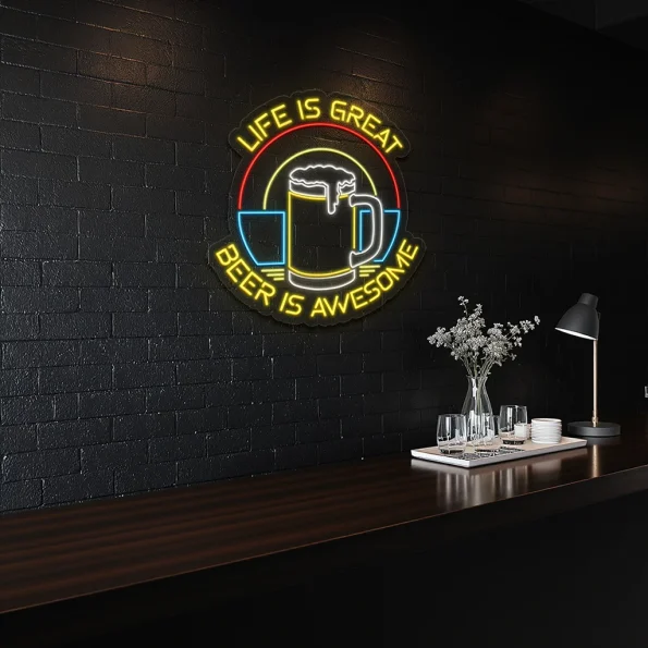 neon sign beer mug with life is great text bar decor 4