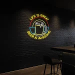 neon sign beer mug with life is great text bar decor 1