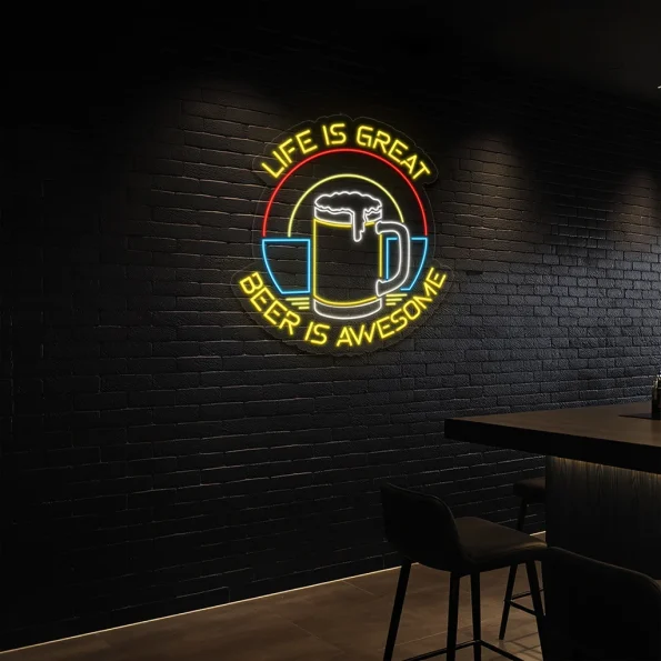 neon sign beer mug with life is great text bar decor 5