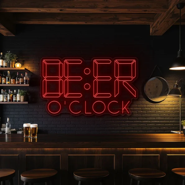 neon sign beer o clock text bar decor 3