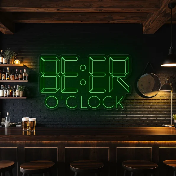 neon sign beer o clock text bar decor 4