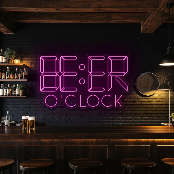 neon sign beer o clock text bar decor 5