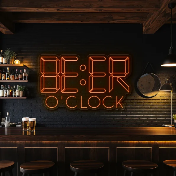 neon sign beer o clock text bar decor 6