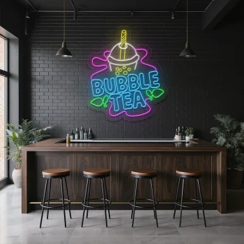 neon sign bubble tea cup design fast food caf decor 1