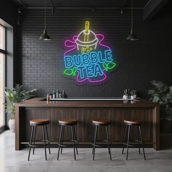 neon sign bubble tea cup design fast food caf decor 1