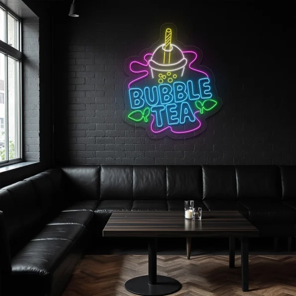 neon sign bubble tea cup design fast food caf decor 2