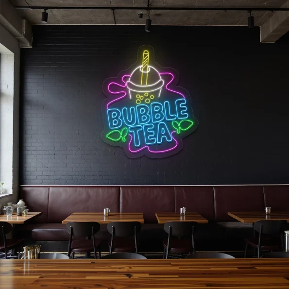 neon sign bubble tea cup design fast food caf decor 3