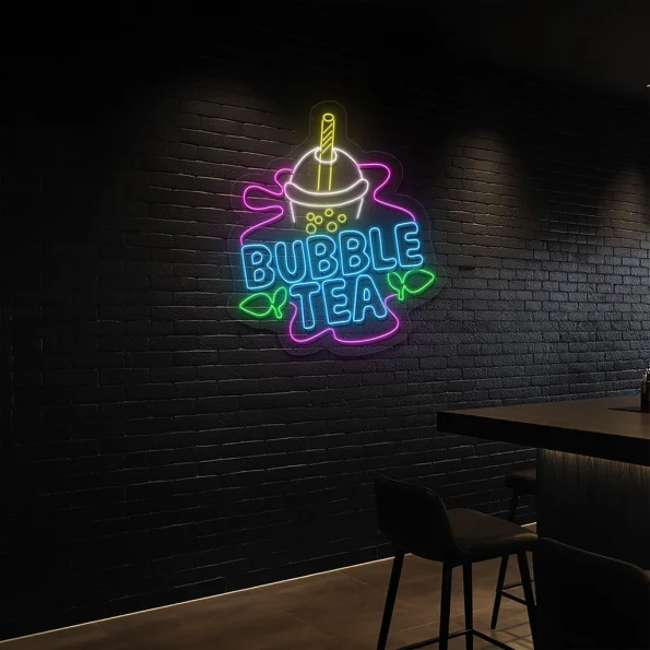 neon sign bubble tea cup design fast food caf decor 5
