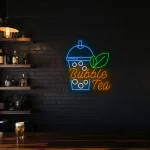 neon sign bubble tea cup with leaf bubble tea shop decor 1