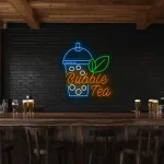 neon sign bubble tea cup with leaf bubble tea shop decor 1