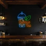 neon sign bubble tea cup with leaf bubble tea shop decor 1
