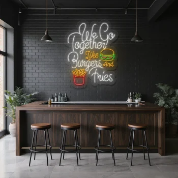 neon sign burger and fries fast food restaurant decor 1
