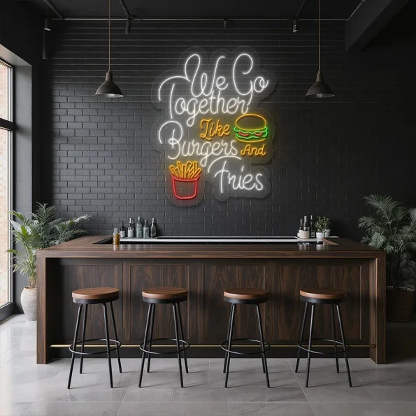 neon sign burger and fries fast food restaurant decor 1
