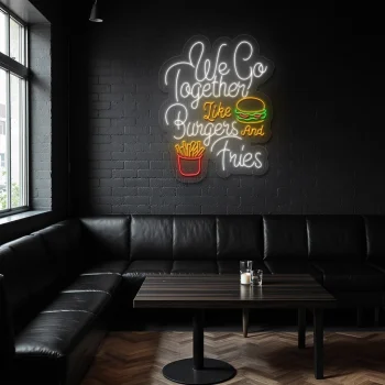 neon sign burger and fries fast food restaurant decor 2