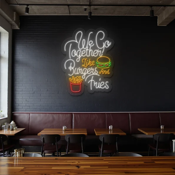neon sign burger and fries fast food restaurant decor 3