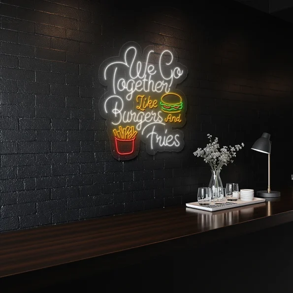 neon sign burger and fries fast food restaurant decor 4