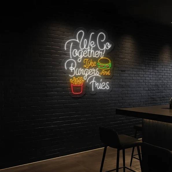 neon sign burger and fries fast food restaurant decor 5